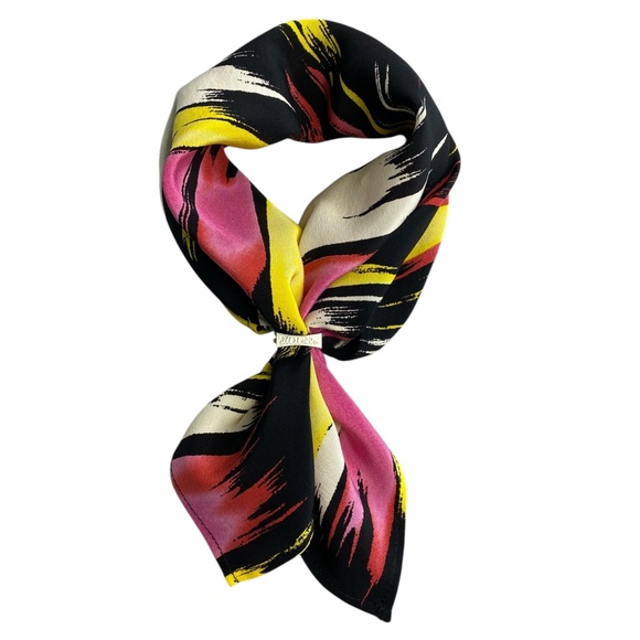 NWT SILKLETTE Abstract Paintbrush 100% Fine Silk Kerchief Scarf FUCHSIA + YELLOW - Picture 5 of 8